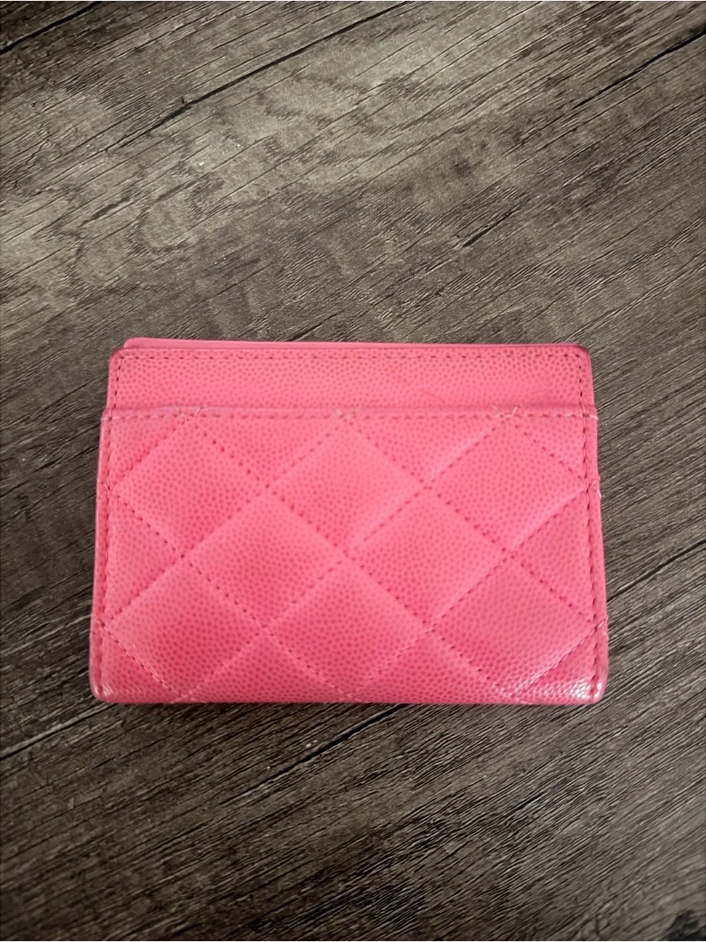 CHANEL Hot Pink Quilted Leather Card Case with CC Logo
